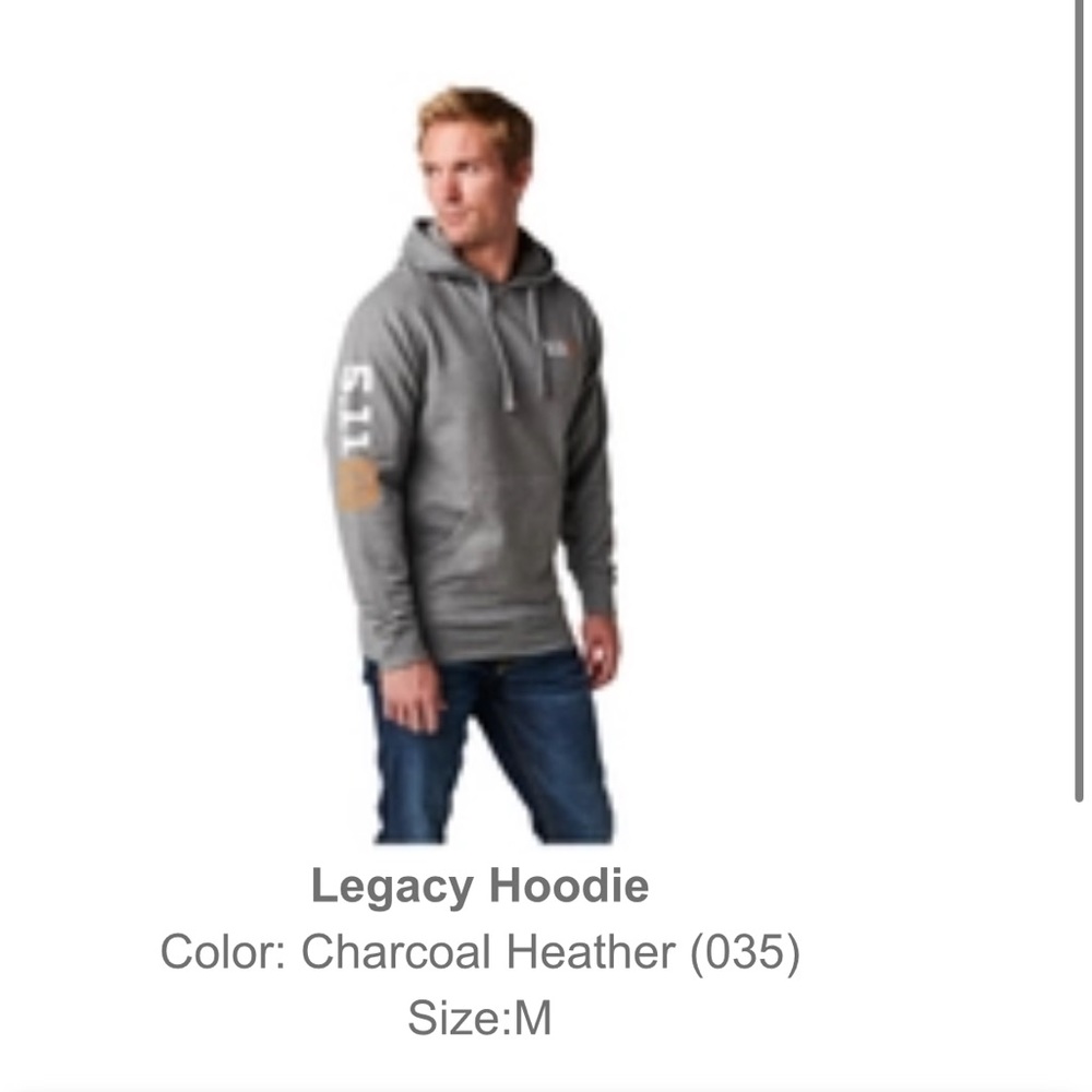 Men’s 5.11 Charcoal Heather Legacy Hoodie size M brand new